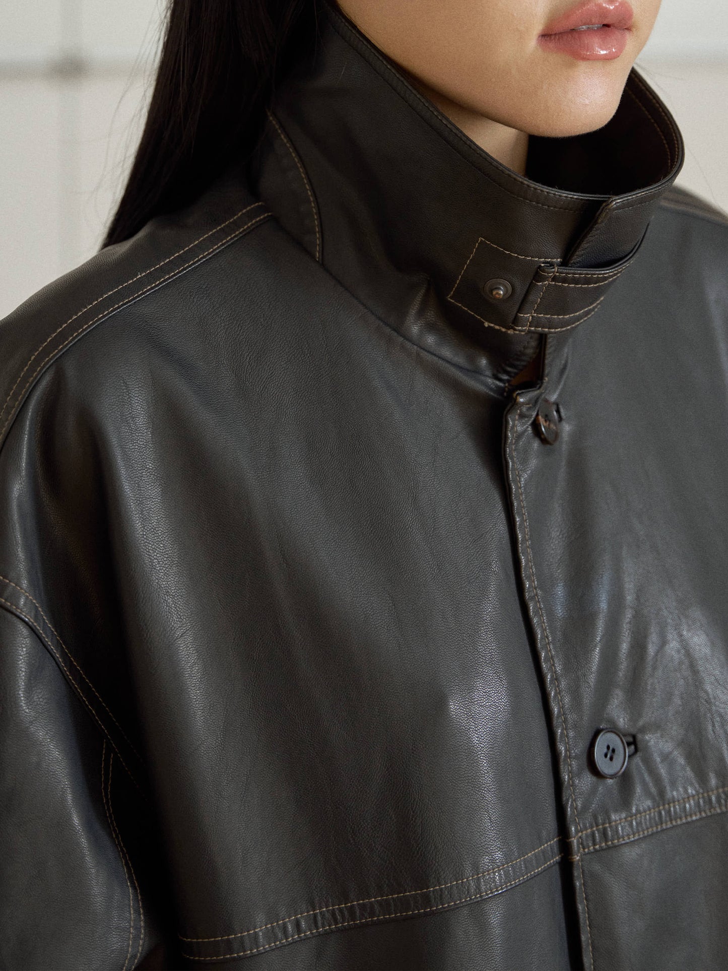 Standard Leather Half Coat – Brown