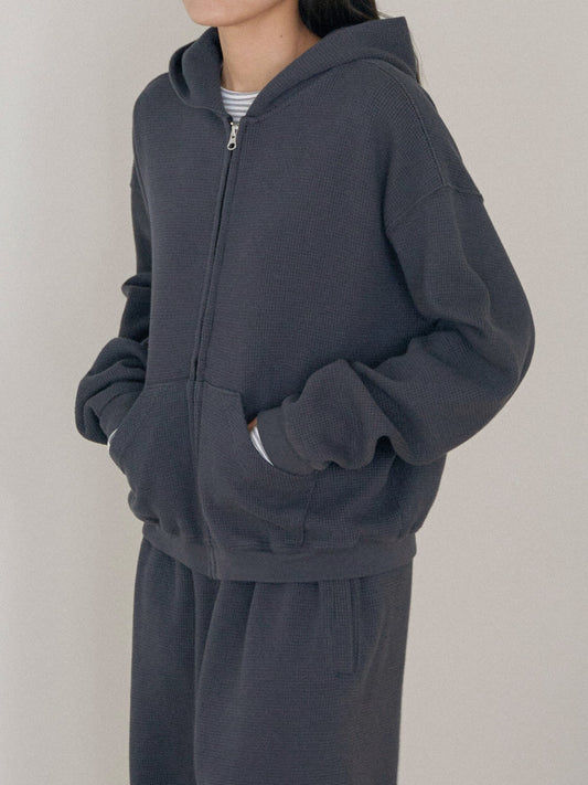 Current Waffle Hoodie Zip-up - Charcoal 1