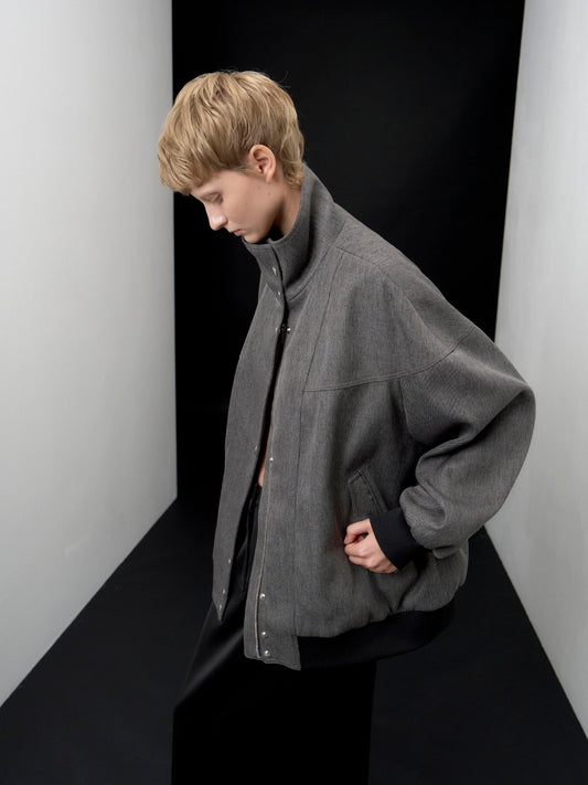 【ARIK. アリク AW】Segin oversized panel bomber jacket Melange Grey