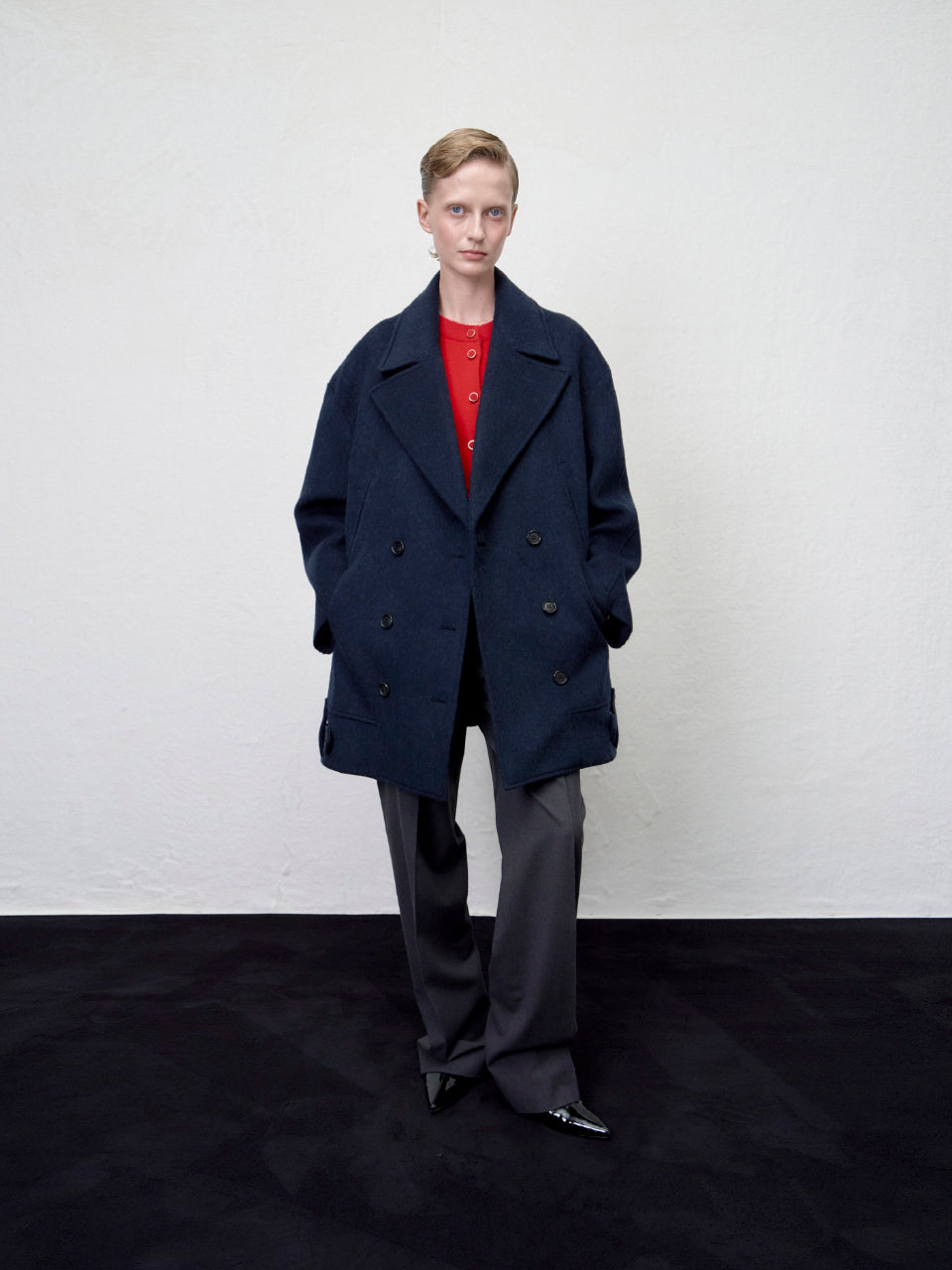 【ARIK. アリク AW】Anser boucle oversized pea coat Midnight Navy