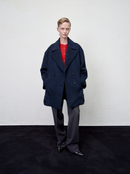 ARIK. Anser boucle oversized pea coat in Midnight Navy