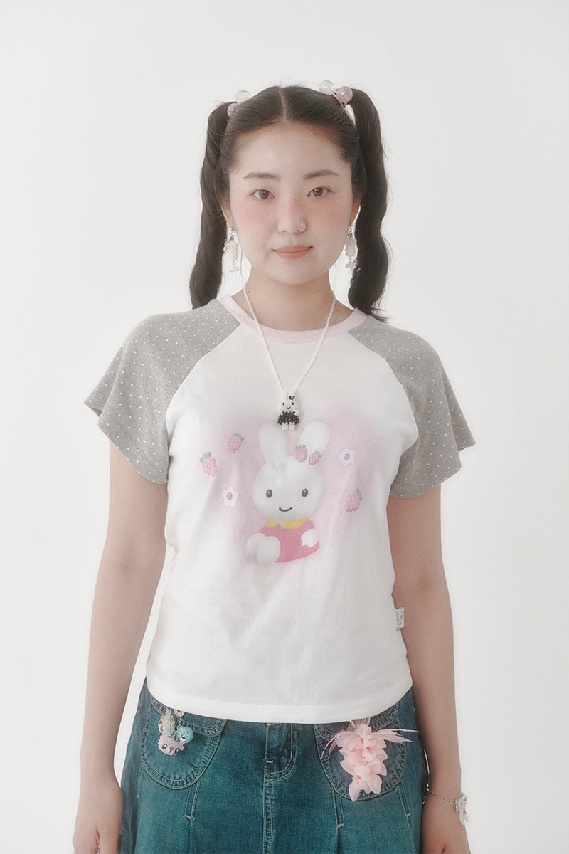 [X YOUNGART] Strawberry Seed Dot KIDDY Raglan T-Shirt