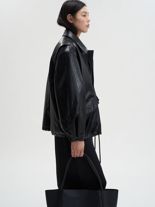 [MAGJAY] Soft Faux-Leather Blouson Jacket-BLACK