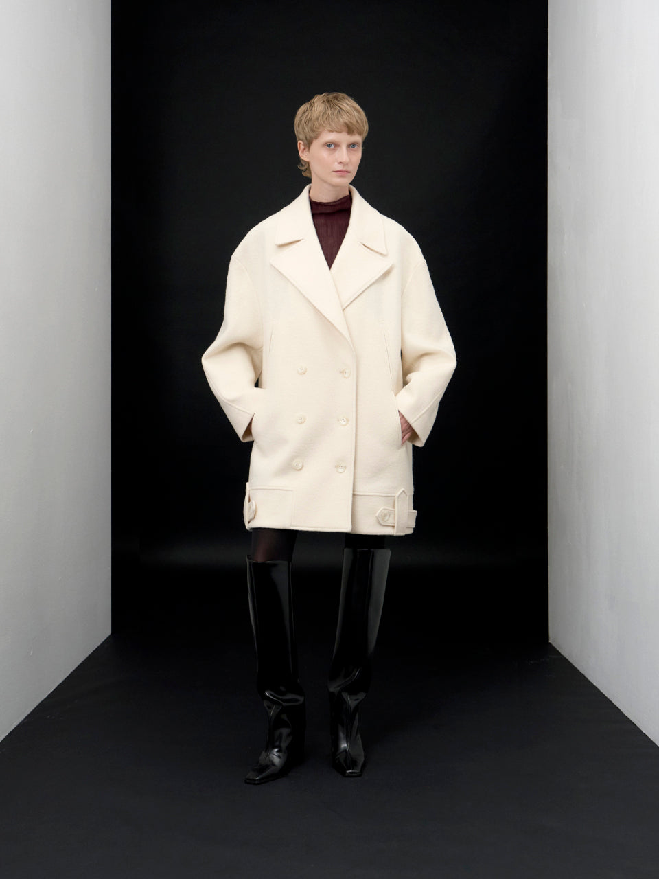 【ARIK. アリク AW】Anser boucle oversized pea coat Rice