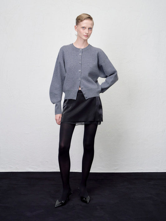 【ARIK. アリク AW】Asellus volume sleeve knit cardigan Melange Grey