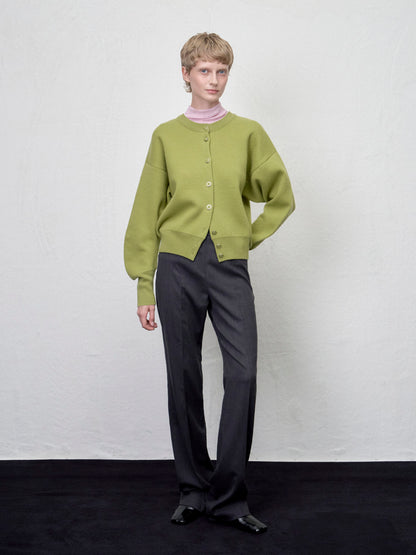 【ARIK. アリク AW】Asellus volume sleeve knit cardigan Pea Green