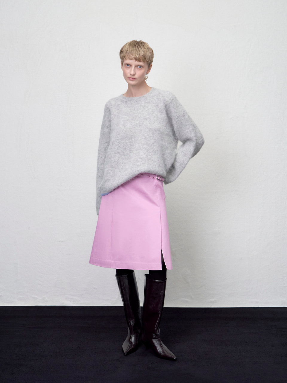 【ARIK. アリク AW】Shaula boxy alpaca knit jumper Melange Grey