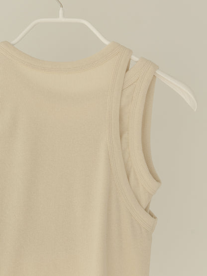 [MARAN] Mei Ribbed Sleeveless - BEIGE