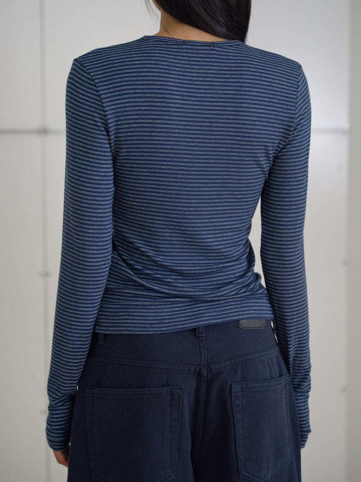 Rib Stripe Long Sleeve - Navy 12