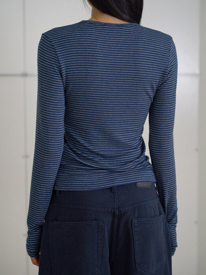 Rib Stripe Long Sleeve - Navy 12