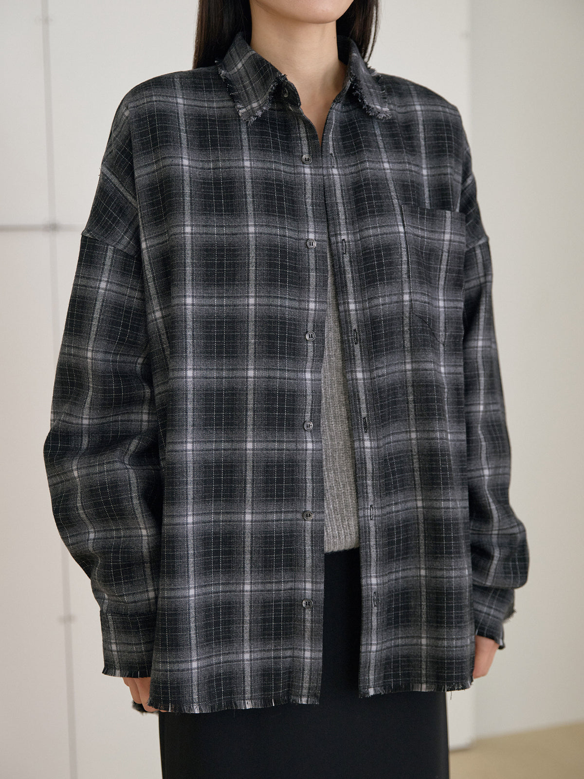 Fringe Check Shirt - Black 8