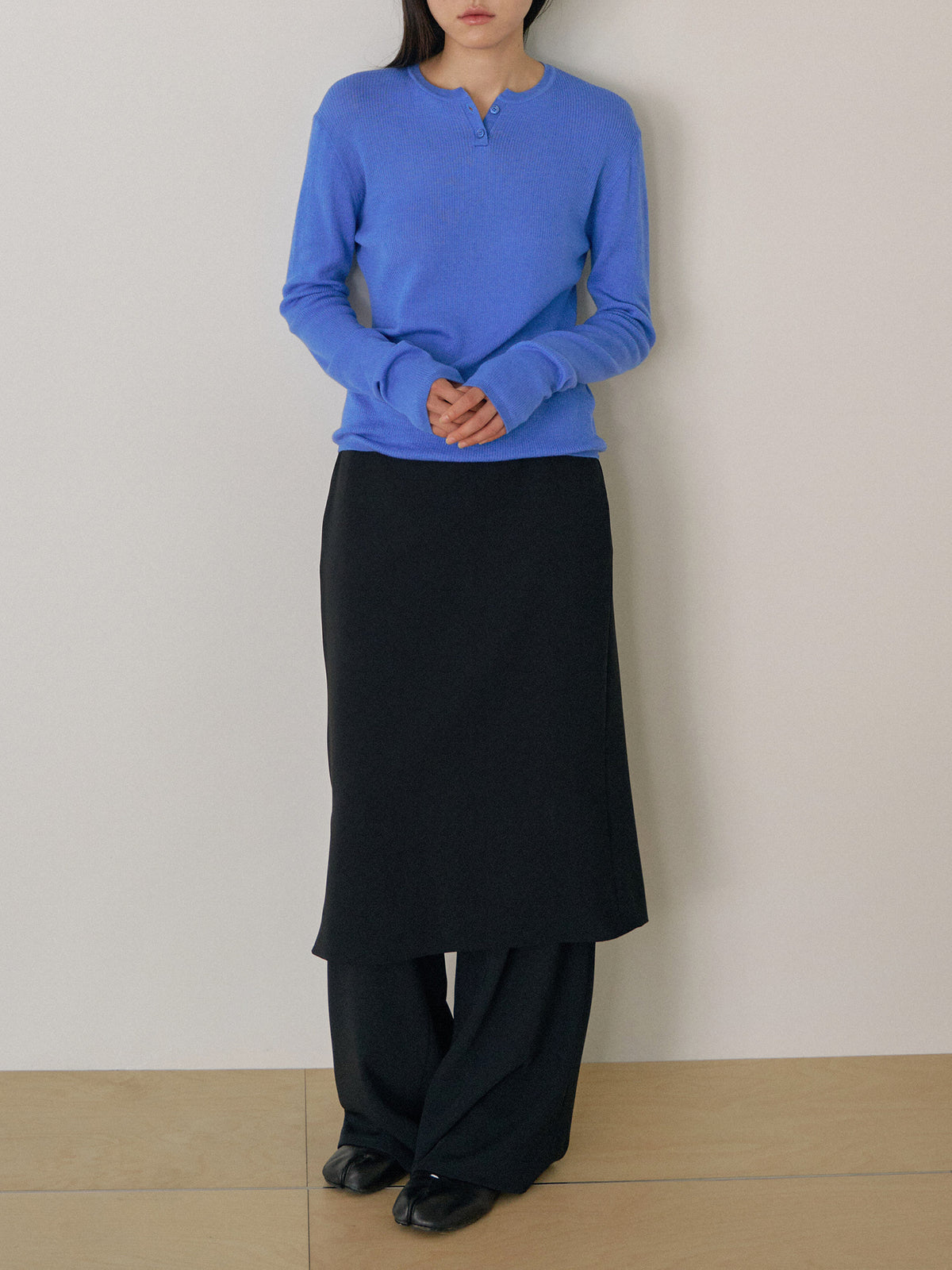 Henley Neck Pullover - Blue 7
