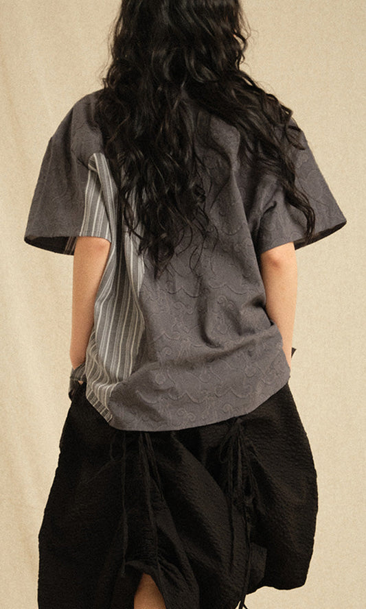 Ethnic Coloring Open Collar Shirts Grey (Ver. 26ss)