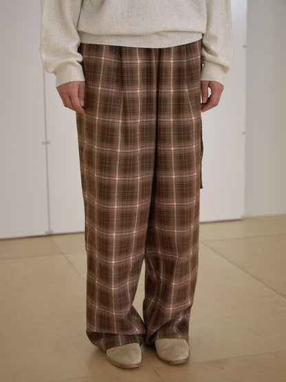 Side String Check Pants - Brown 10
