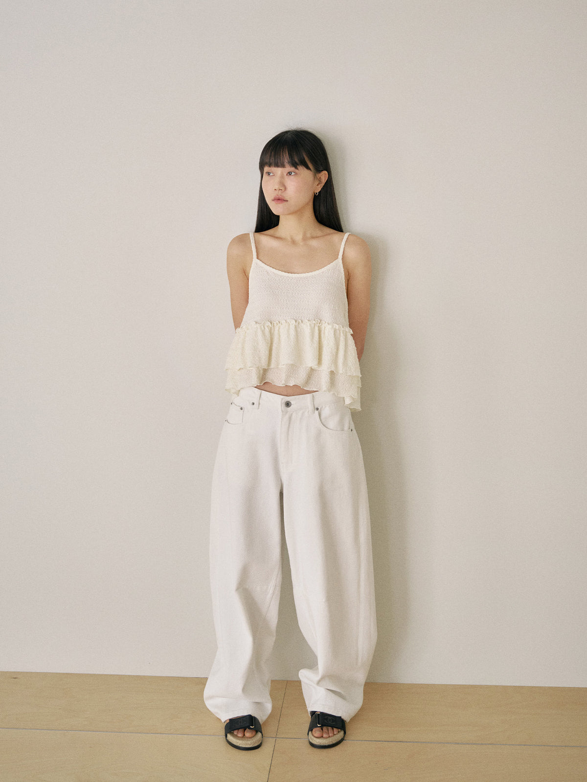 Curved Denim Pants - Ivory 2