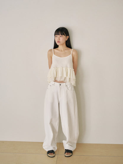 Curved Denim Pants - Ivory 2