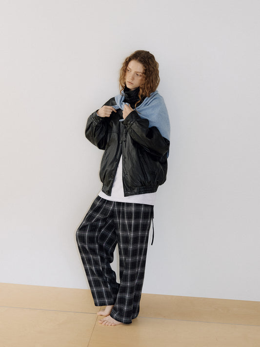 Side String Check Pants - Black 4