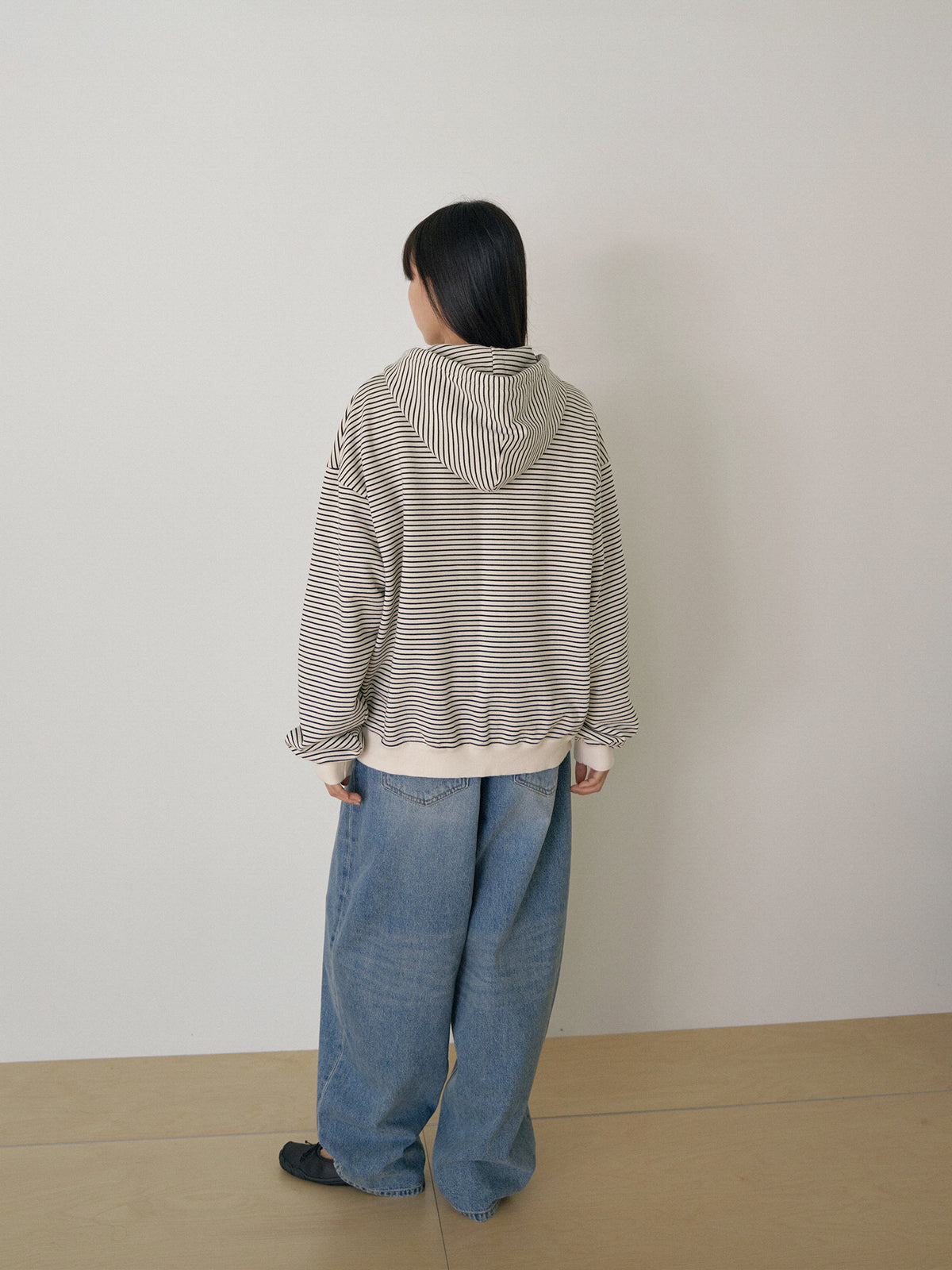 Stripe Hoodie Zip-up - Ivory 4