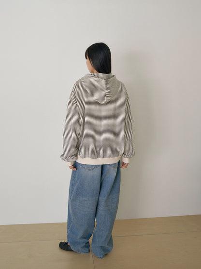 Stripe Hoodie Zip-up - Ivory 4