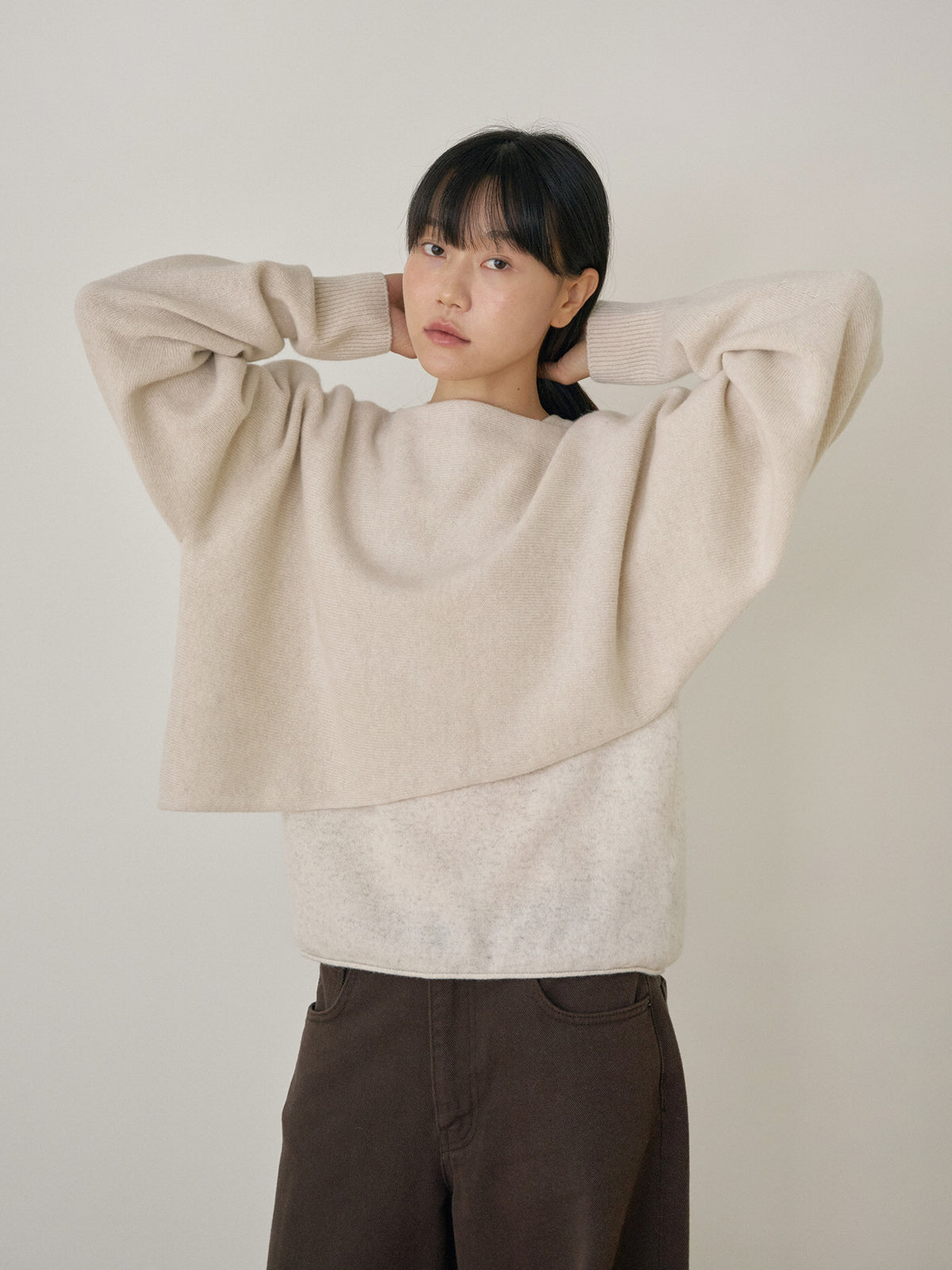 Unbalanced Boat Neck Pullover - Oatmeal 3