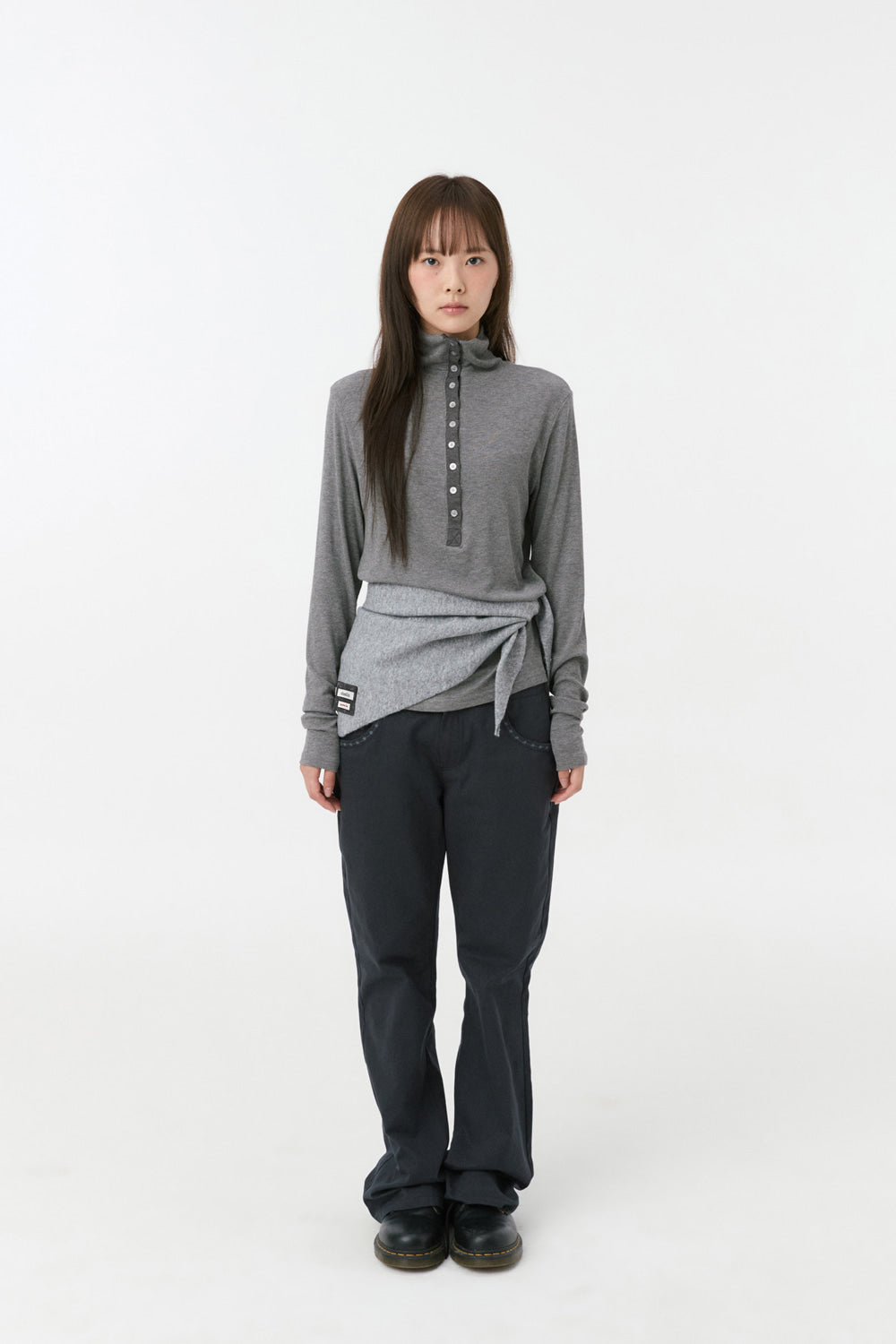 EMBROIDERY POCKET BOOTCUT PANTS, NAVY