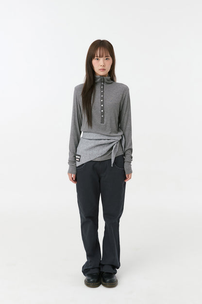 EMBROIDERY POCKET BOOTCUT PANTS, NAVY