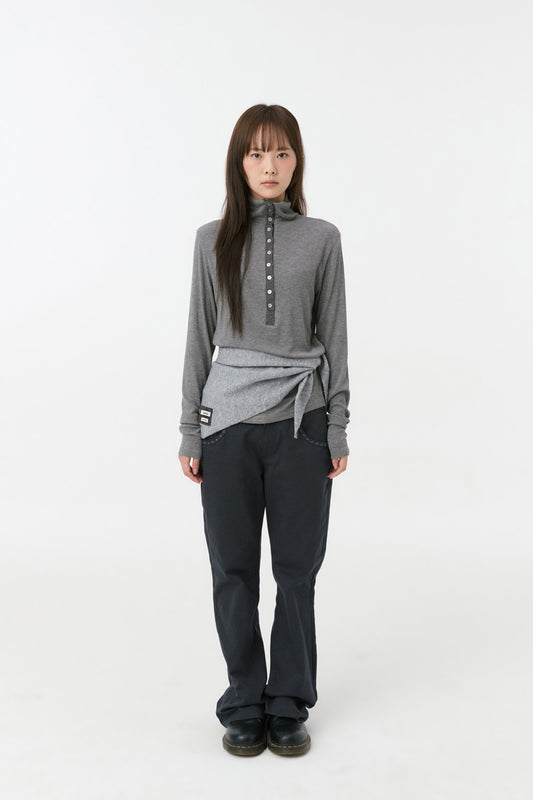 EMBROIDERY POCKET BOOTCUT PANTS, NAVY