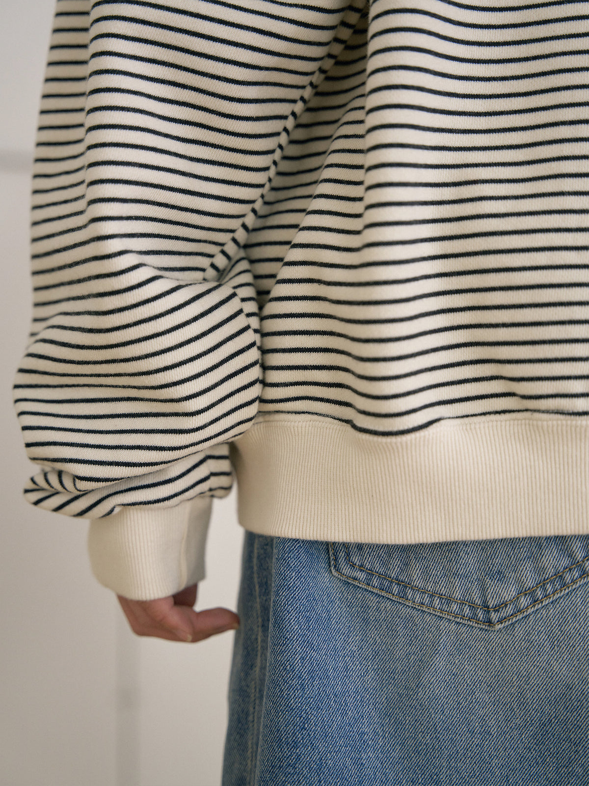 Stripe Hoodie Zip-up - Ivory 12