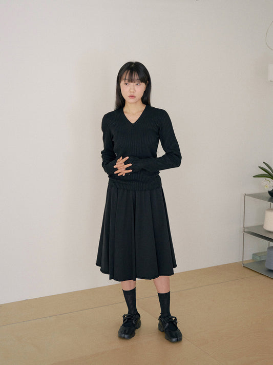 Double V-neck Rib Pullover - Black 5