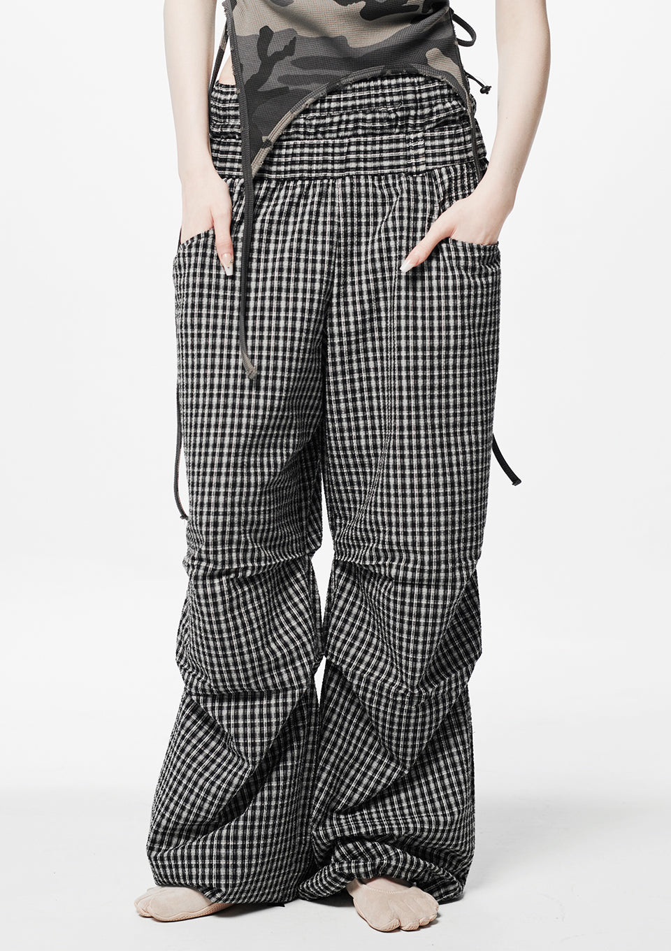 Layered Check Pintuck Pants