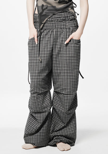 Layered Check Pintuck Pants