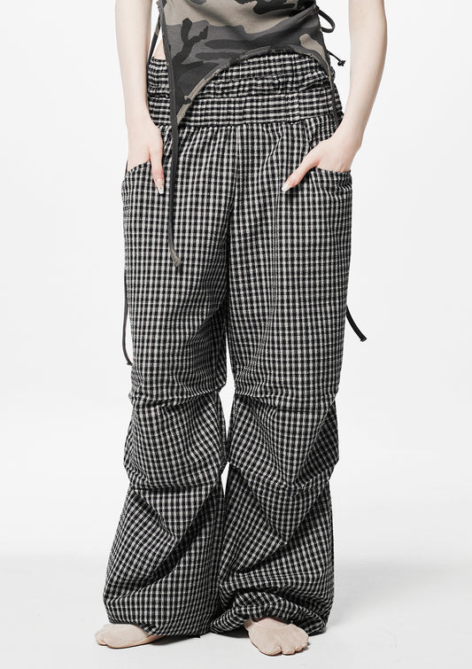Layered Check Pintuck Pants