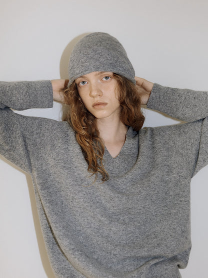 Cashmere Blend V-neck Pullover - Gray 1