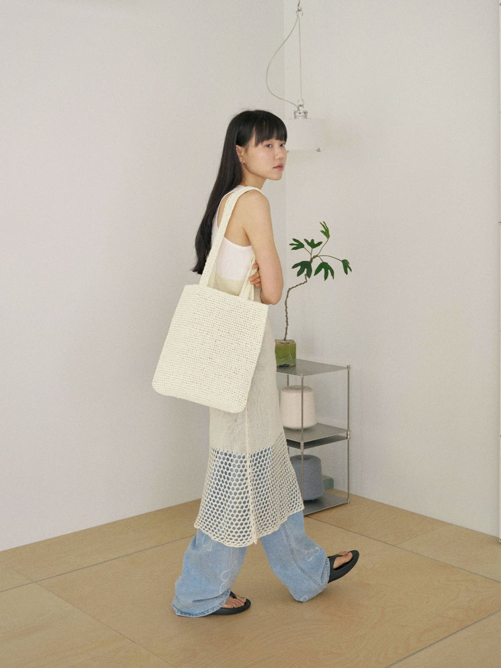 Handmade Paper Knit Bag - Ecru