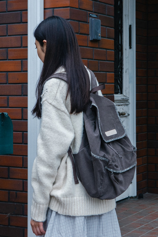 PUNCHING ROUND COLLAR CARDIGAN, LIGHT GRAY