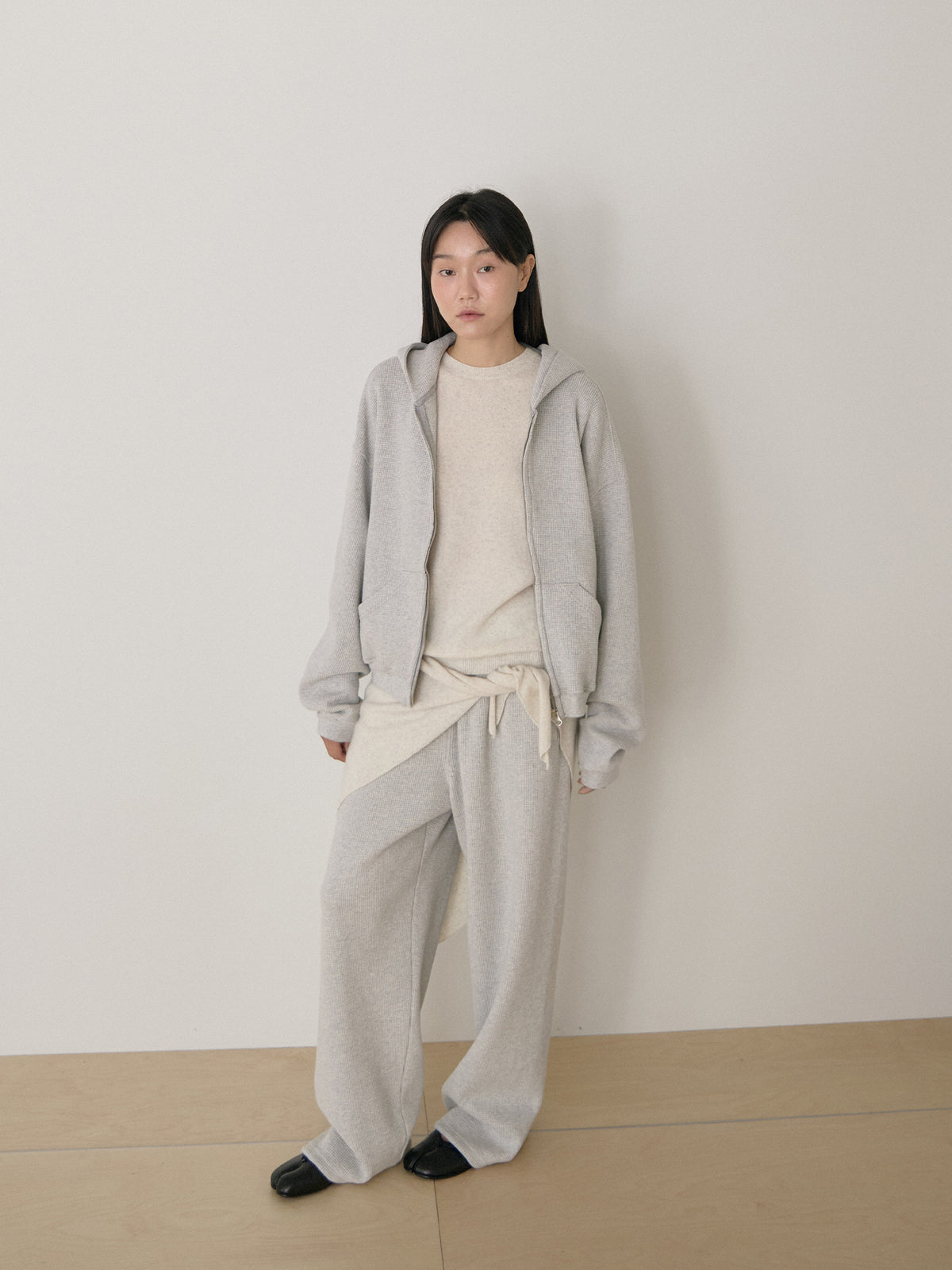 Current Waffle Hoodie Zip-up - Light Gray 4