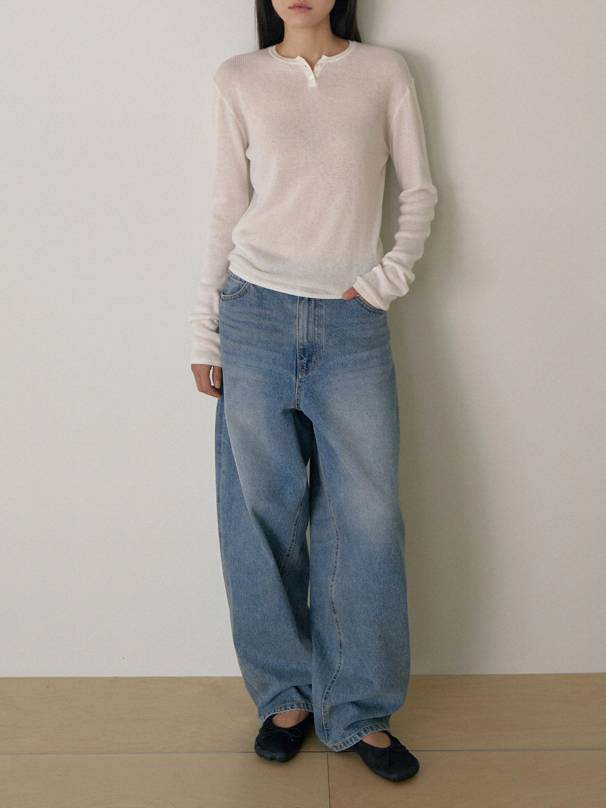 Henley Neck Pullover - Ivory 2