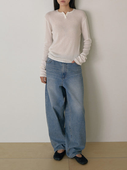 Henley Neck Pullover - Ivory 2