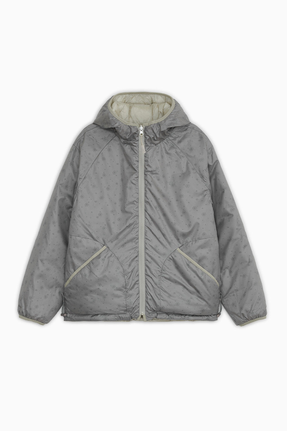 [9/28予約配送] REVERSIBLE FLORAL GRAPHIC DUCK DOWN, LIGHT GRAY