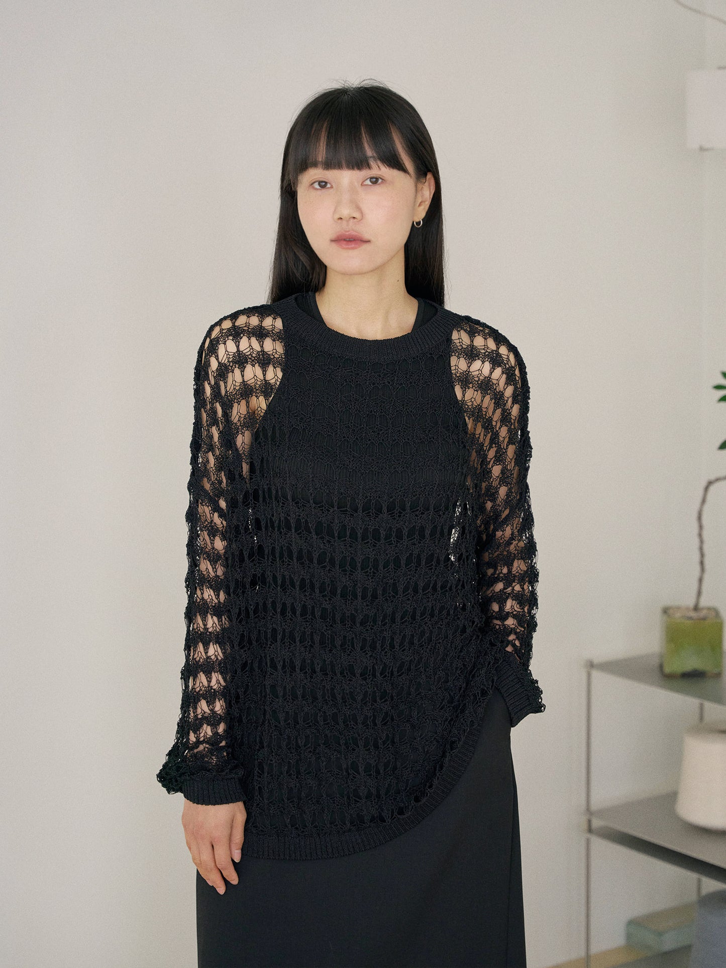 Net Round Pullover - Black
