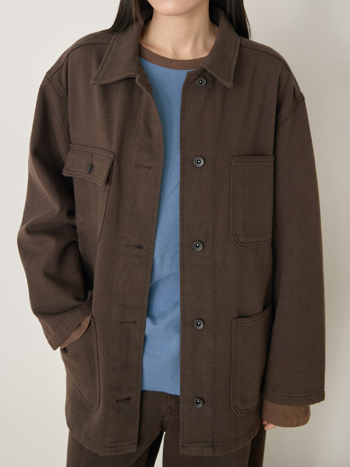 Cotton Twill Coverall Jacket - Brown 6
