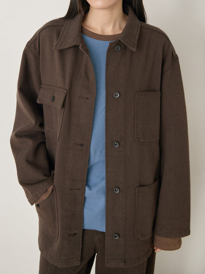 Cotton Twill Coverall Jacket - Brown 6