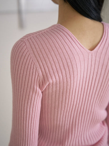 MARAN Double V-neck Rib Pullover - Pink 商品画像16/21