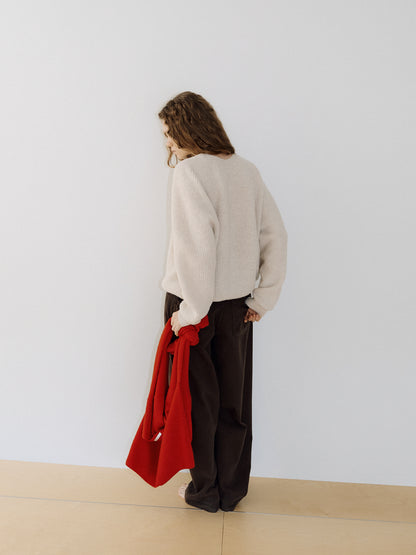 Wool V-neck Raglan Pullover - Oatmeal 4