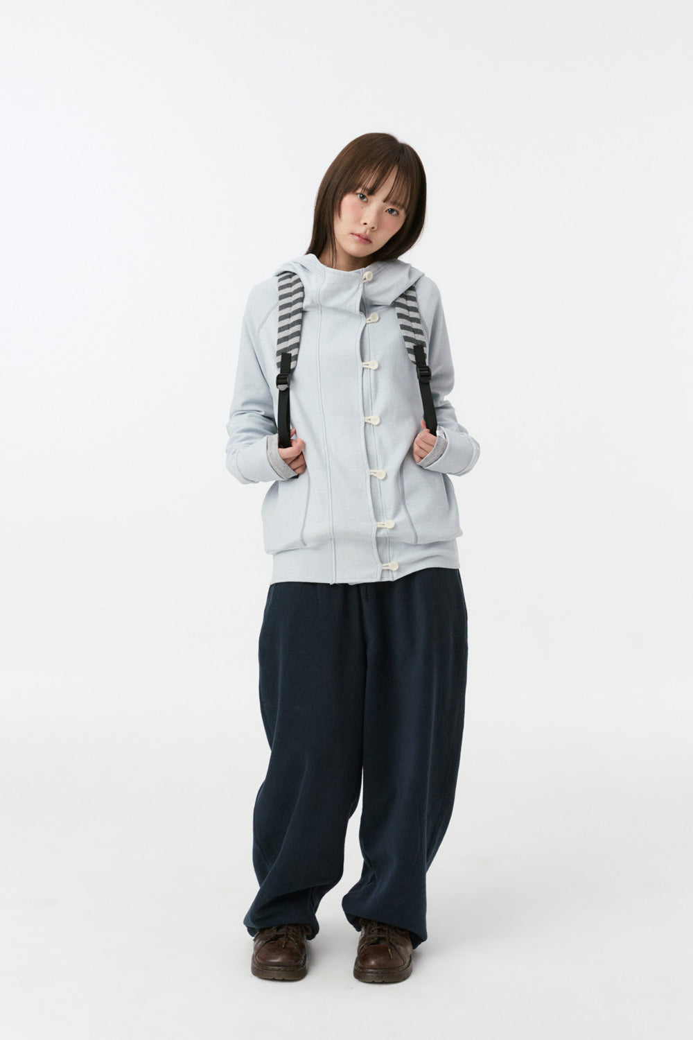 RAGLAN BUTTON HOODED ZIP-UP, SKY BLUE