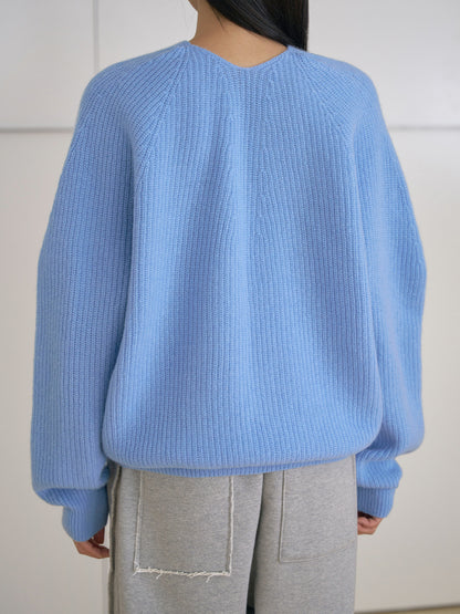 MARAN Wool V-neck Raglan Pullover - Blue 商品画像17/21