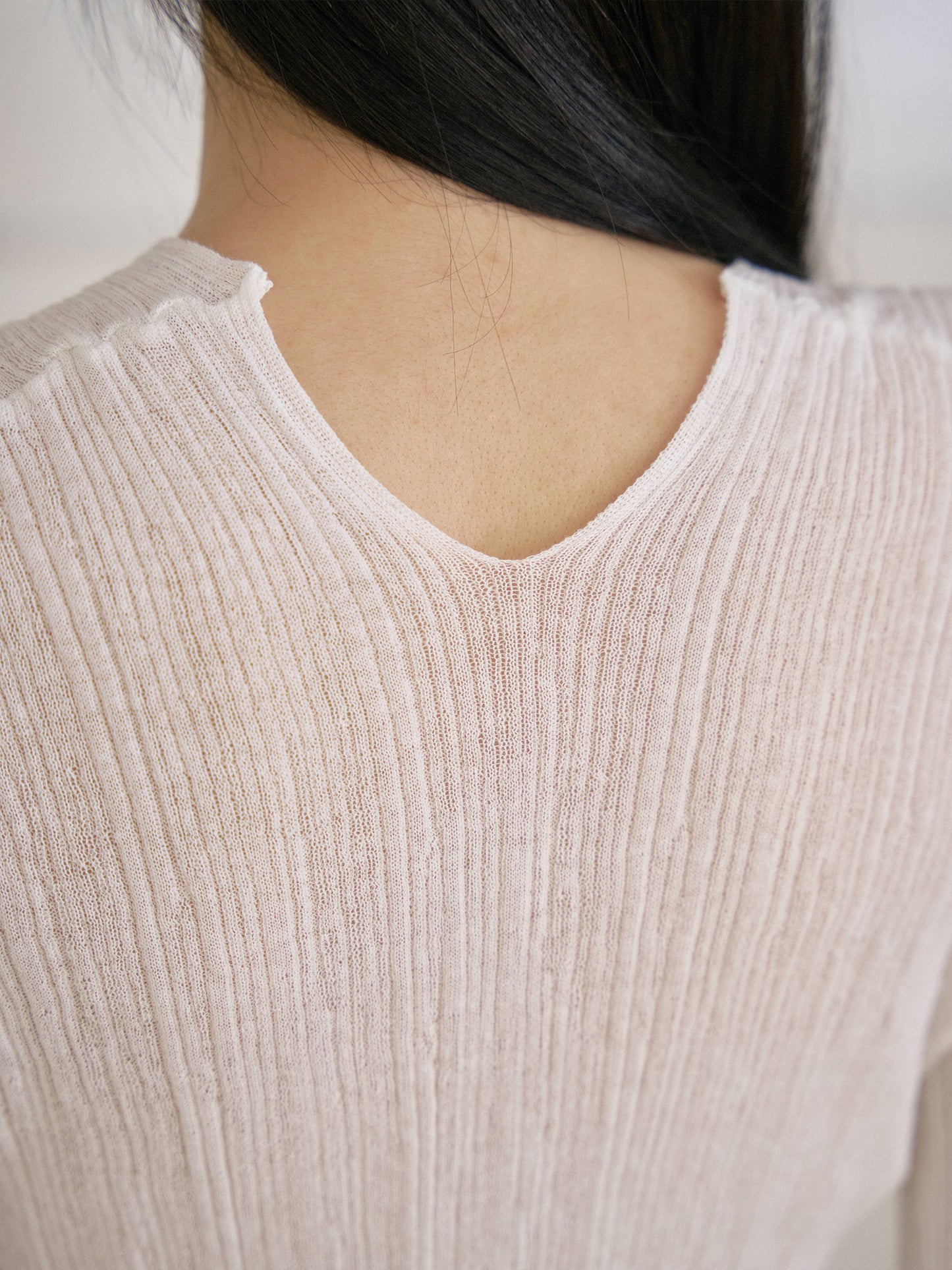 Multi Rib V-neck Pullover - Ivory