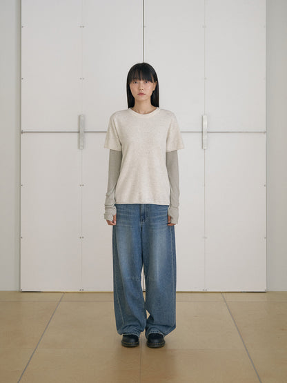 MARAN Cutoff Short Sleeve Pullover - Oatmeal 商品画像18/21