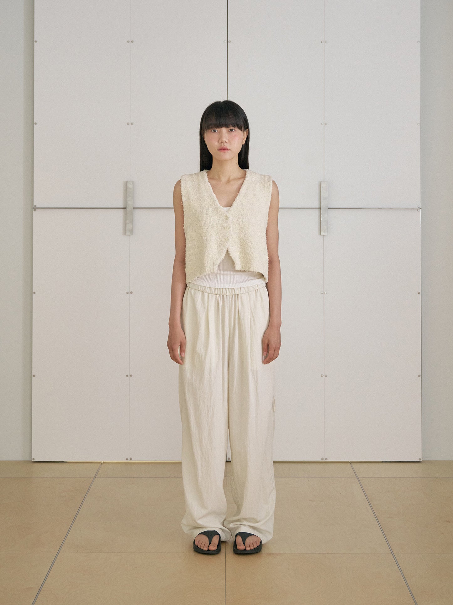 Sleeveless Button Cardigan - Beige