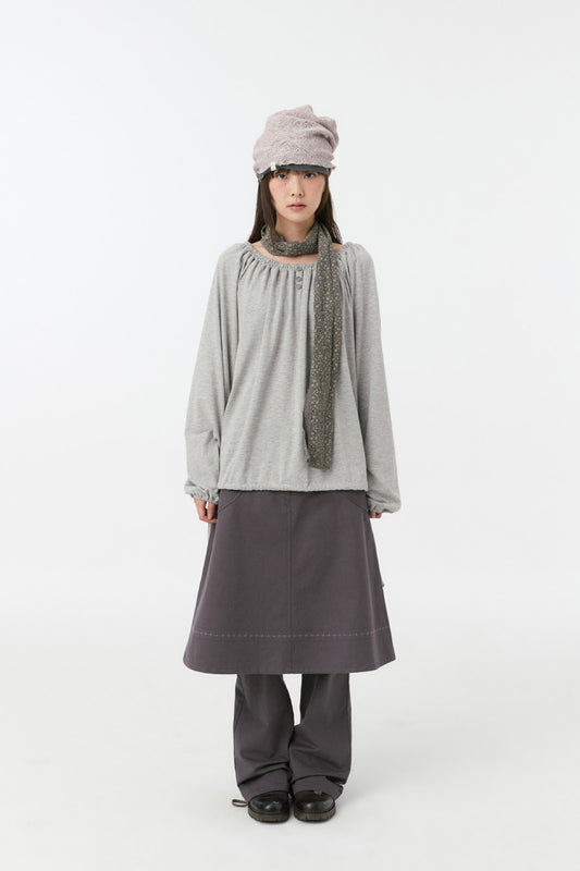 [9/28予約配送] STRING BOAT NECK JERSEY BLOUSE, GRAY